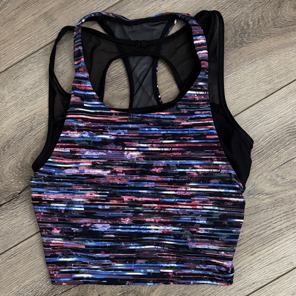 Lululemon Racerback Sports Bra Crop Top - Black, Blue & Pink